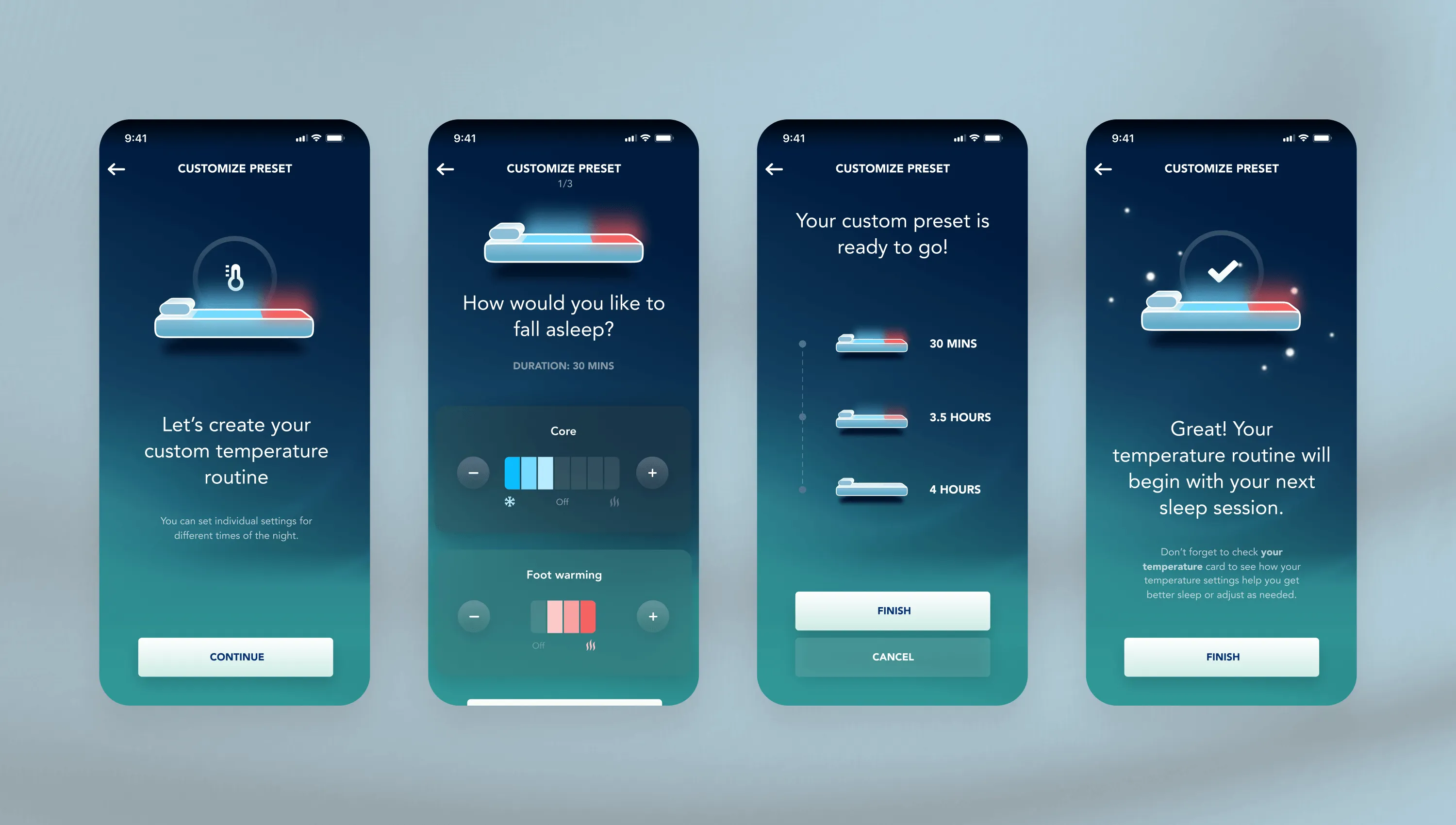 Smart temperature preset builder onboarding flow